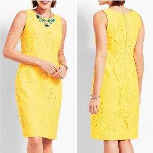RSVP by Talbots Size 14 Bright Yellow Dress Leaf Printed Lace Gold Zipper